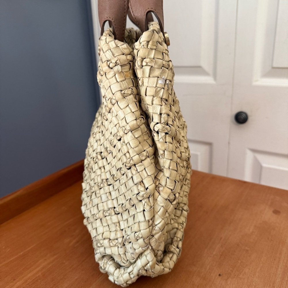Furla Leather Woven Tote Bag Purse - Picture 3 of 7
